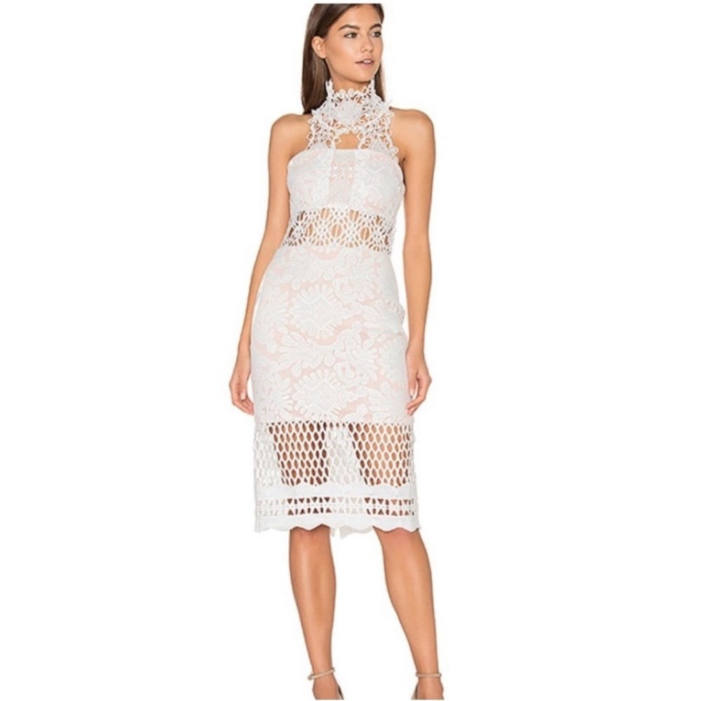 Elliatt Bliss Lace Halter Neck Dress in White Medium New